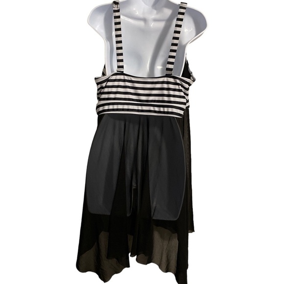Women’s Asymmetrical Plus Size 22W Black/White Semi Sheer Swim Tankini Top Swim - Picture 2 of 3